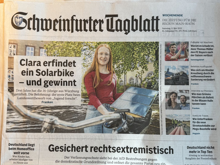 Clara Hoppend gewinnt mit Solarbike den Landeswettbewerb von „Jugend forscht“ ©velotech.de