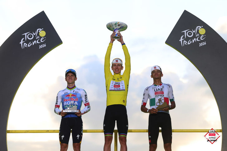Tadej Pogačar zieht mit seinem fünften Gesamtsieg gleich mit Jacques Anquetil, Eddy Merckx, Bernard Hinault und Miguel Induráin und stellt den ewigen Tour-de-France-Rekord ein. ©Copyright 2026 Shift Active Media, All rights reserved.