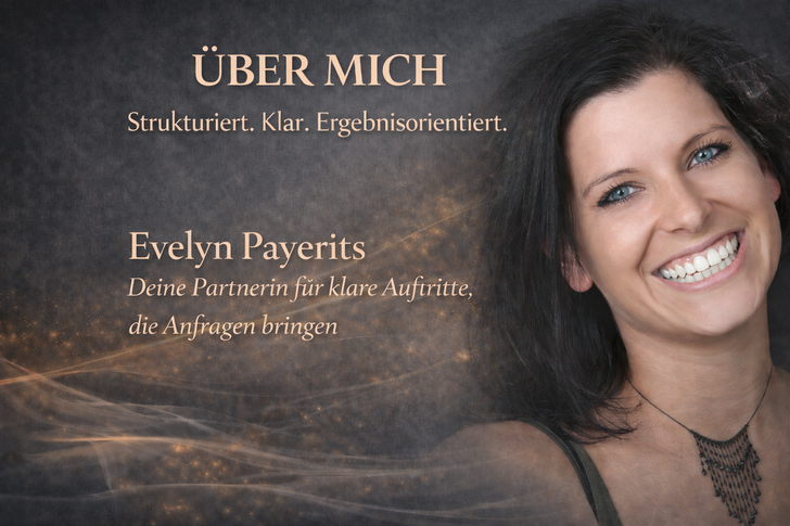 Porträt von Evelyn Payerits, Inhaberin von EP-Design & Office Support Payerits. Mehrere Fotos: Portraitaufnahme, Moment mit Hund und Outdoor-Szene.