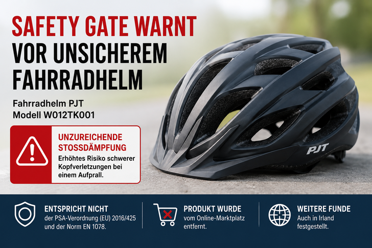 Safety Gate hat den Fahrradhelm PJT W012TK001 (Meldung SR/01908/26) als unsicher eingestuft ©velotech.de