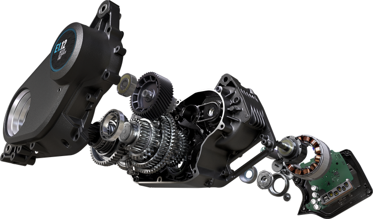 Explosionsgrafik: Pinion MGU (Motor.Gearbox.Unit) mit voll-automatischer Schaltung ©Pinion