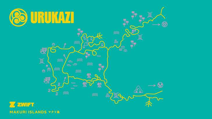 Landkarte mit den 8 neuen Routen auf Makuri Islands ©Zwift
