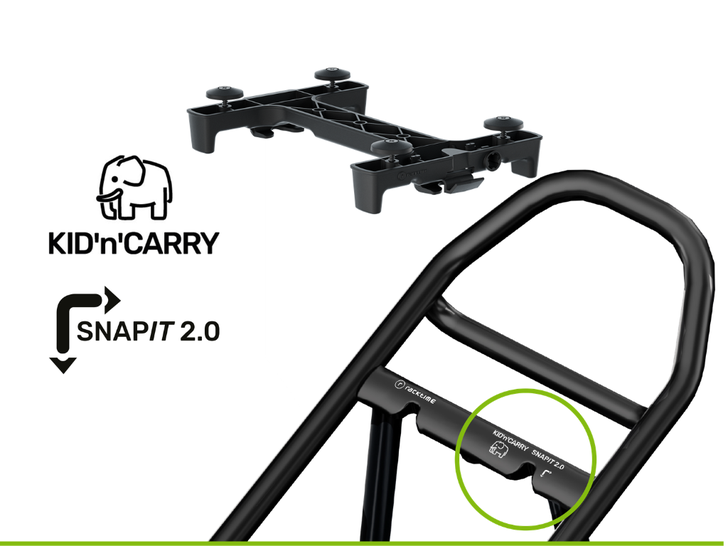 SNAPIT 2.0-SYSTEMADAPTER und KID'n'CARRY-Schnittstelle an racktime-Gepäckträgern © Racktime