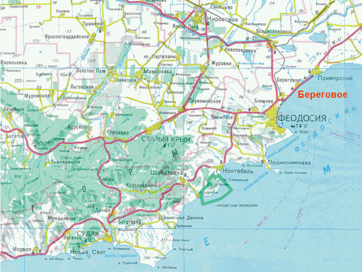 Береговое как добраться. Феодосийскй район ката Крыма. Феодосийский район Крыма на карте. Крым карта с городами и поселками Феодосия. Феодосия Береговое на карте Крыма.