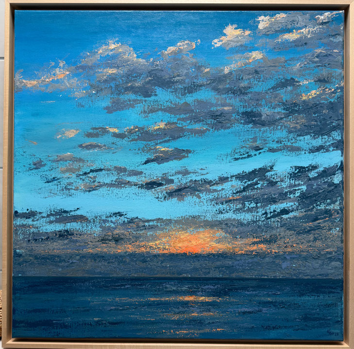"sunset II" acryl auf leinwand (2023) 60 x 60 cm im schattenfugenrahmen - verkauft