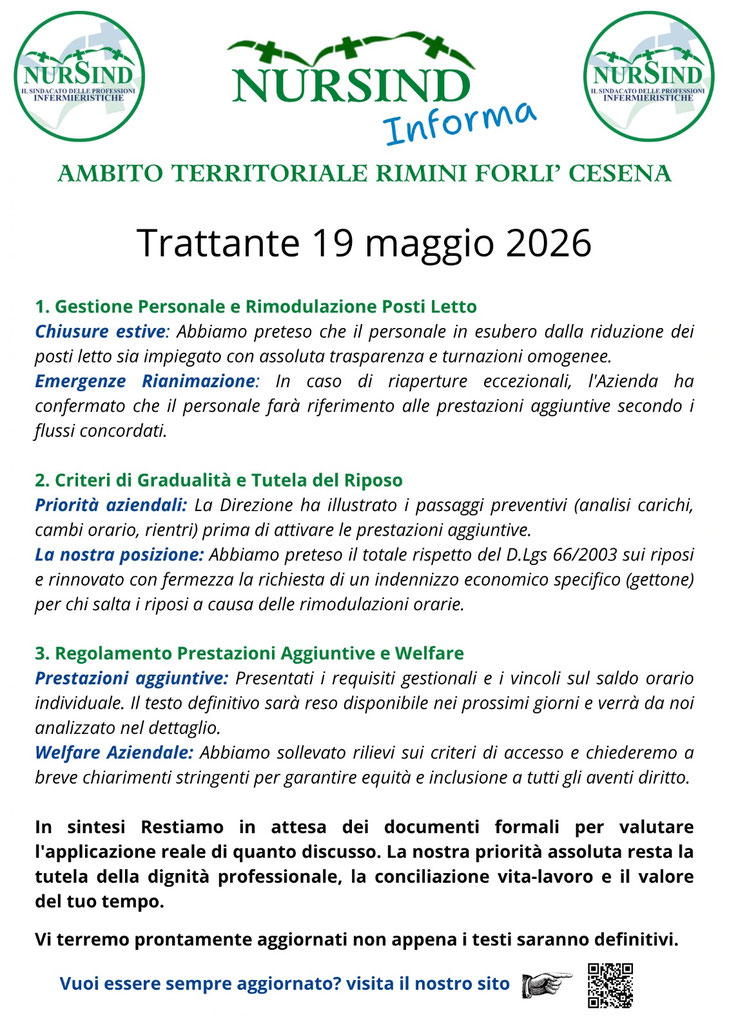 NurSind Romagna: trattante del 19 maggio