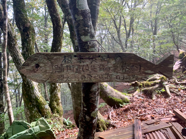 An old Saba Kaido sign post along the trekking route known as the Harihatagoe