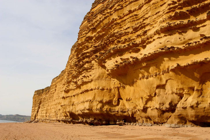 Goldgelbe Steilküste mit Sandstrand der Jurassic Coast ©My own Travel