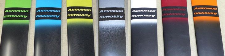 les extrémités des mats, un de chaque, présentent les 6 couleurs du windfoil aeromod v2 