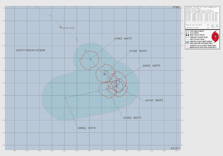 Track map of tropical cyclone Iggy in the southern Indian Ocean (01/01/2026). From JTWC.
