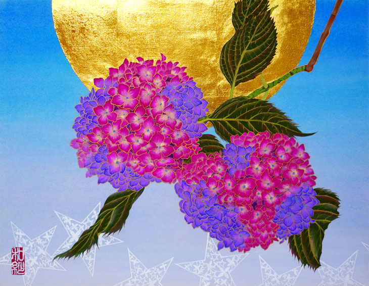 「雲海月華 紫陽花」 サイズ:F6 技法:日本画 \198,000(税込)
