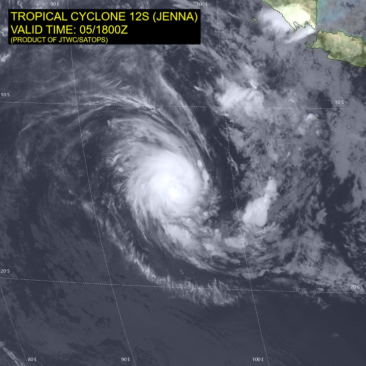 Satellite image of tropical cyclone Jenna in the Indian Ocean 06/01/2026. Image from JTWC.