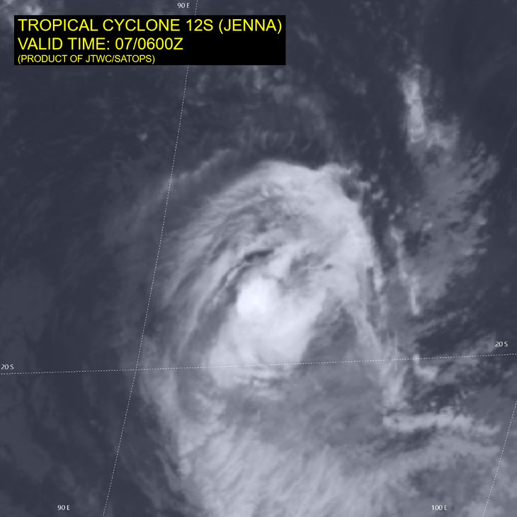 Satellite image of tropical cyclone Jenna in the Indian Ocean 07/01/2026. Image from JTWC.