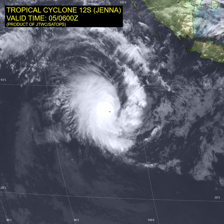 Satellite image of tropical cyclone Jenna in the Indian Ocean 05/01/2026. Image from JTWC.