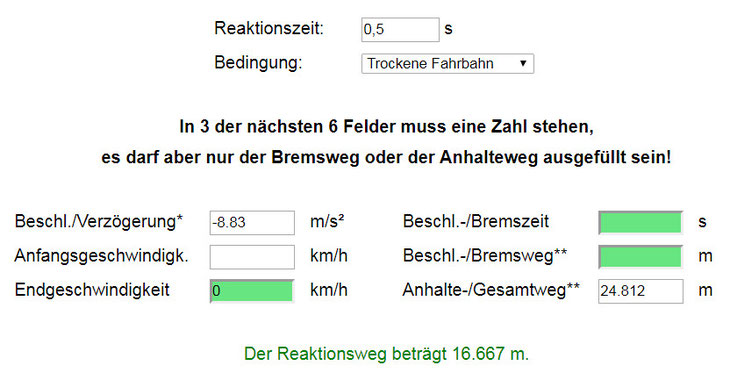 Bremswegrechner: Anhalteweg Bremsweg berechnen/Formeln