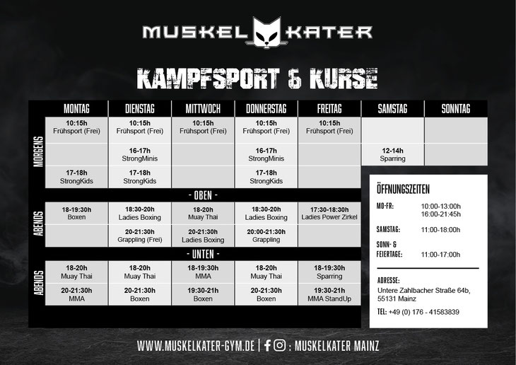 der aktuelle Kursplan im Muskelkater Mainz