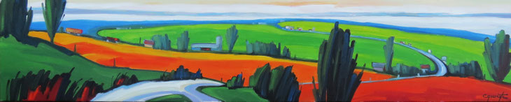 Entre ciel et terre- 12x60 huile sur toile série contemporaine