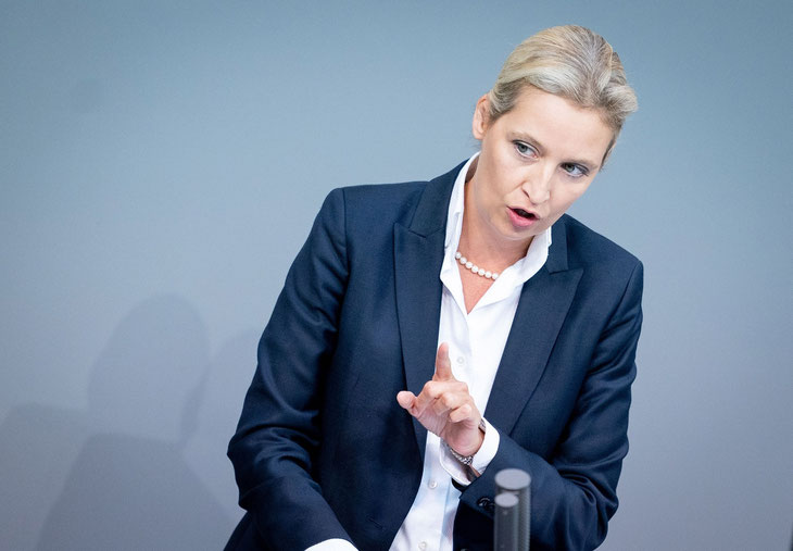 AfD-Fraktionsvorsitzende und Oppositionsführerin Dr. Alice Weidel zur Generaldebatte im Bundestag am 30. 09. 2020 (Foto: dpa)