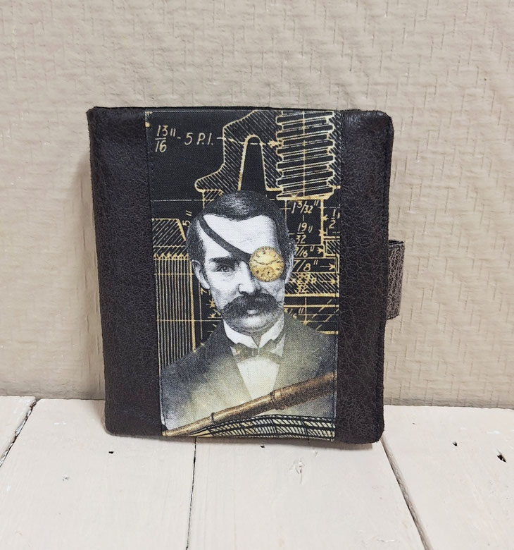 portefeuille compact moyen homme, style vintage, industriel , steampunk, 2 volets, fabrication artisanale française