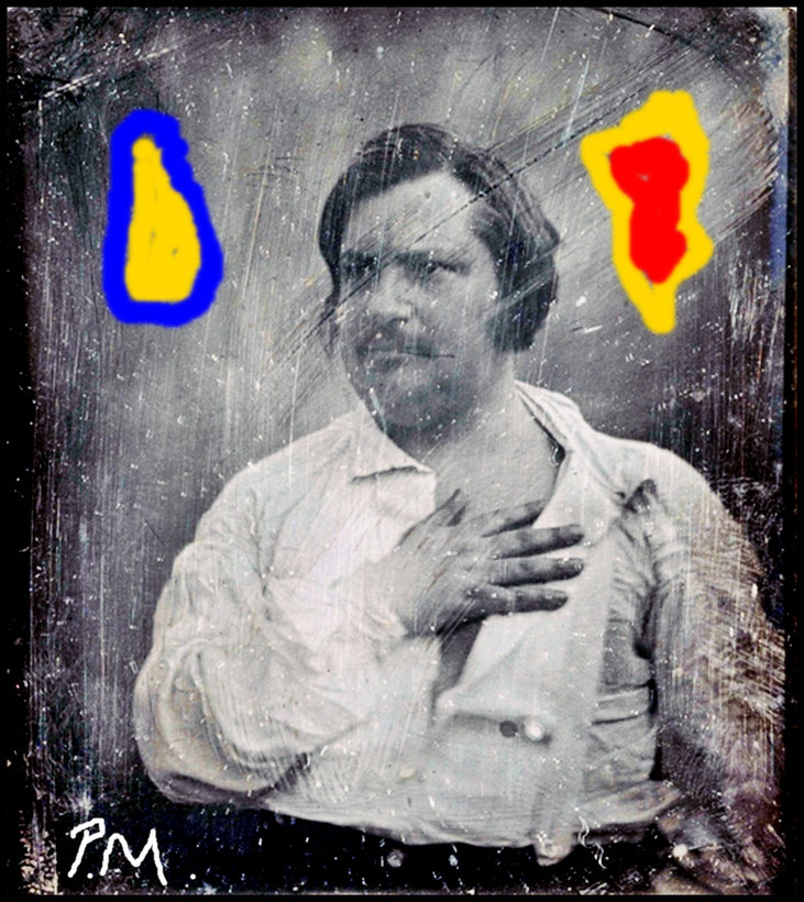 Pedro Meier – Honoré de Balzac, Originalfoto 1842 Daguerreotypie – Overpainted Photographs bei Pedro Meier, Schriftsteller, Lyriker, Multimedia Artist – Honoré de Balzac (1799-1850) Menschliche Komödie – La Comédie humaine. über 90 Romane und Erzählungen 