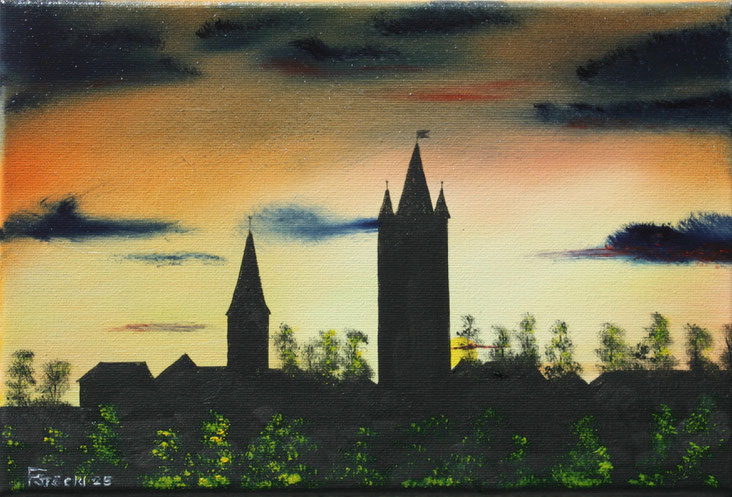 Nr.126 b Haag/Obby. im Morgenlicht. Ölgemälde auf Leinwand. Format 30x20cm