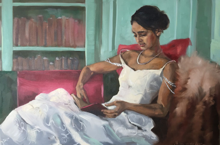 "The debutante", oil on canvas 120x80 cm, portrait painting commission by Philine van der Vegte