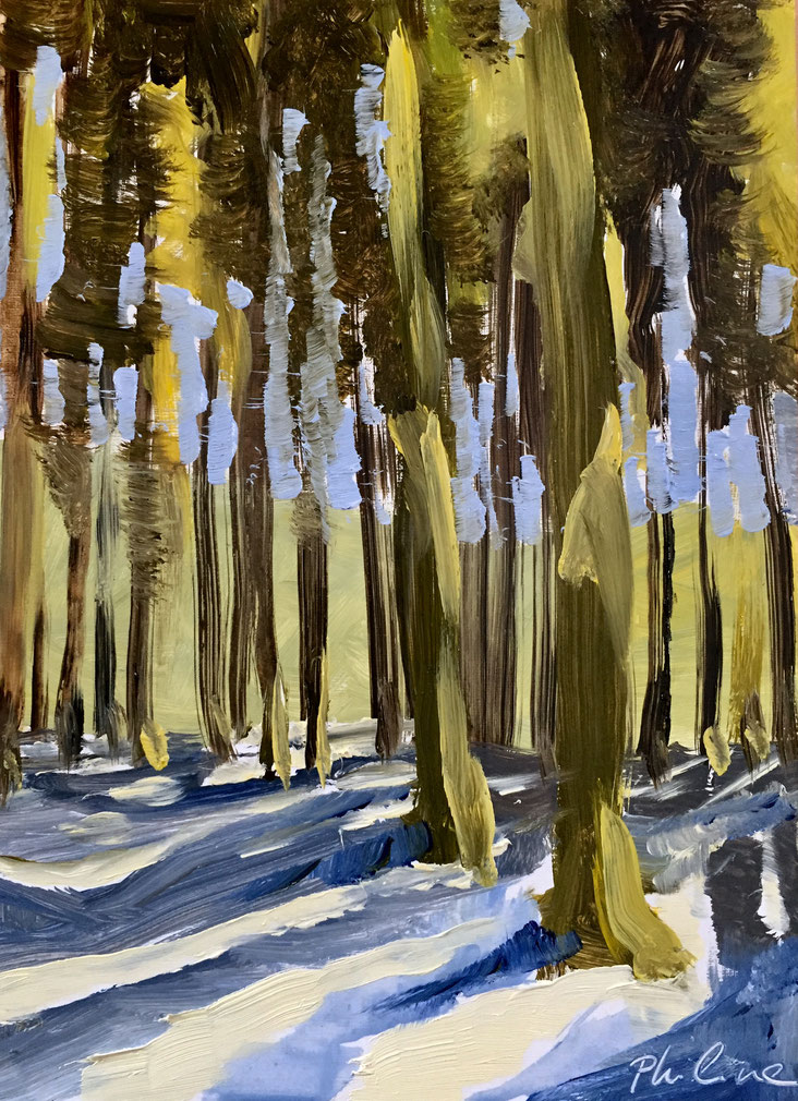 "Sunlight on the snow", oil on panel 13x18 cm
