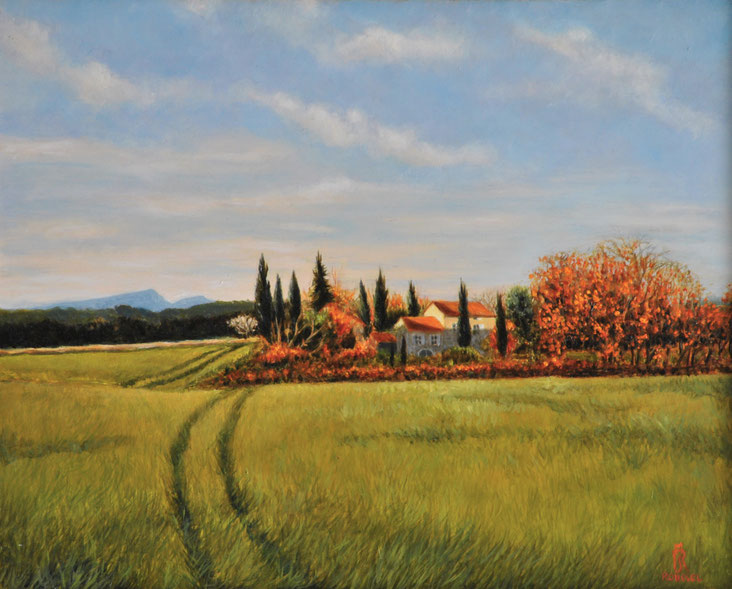 peinture-hyperrealisme-paysage-hyperrealisme-uzege-champ-mont-bouquet-mas-cypres-roussel-meric-art