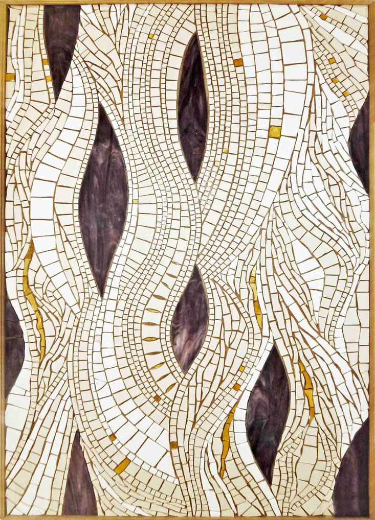 ONDES III - Grès cérames et émaux de Briare crèmes, tesselles d'Or, verre américain marbré