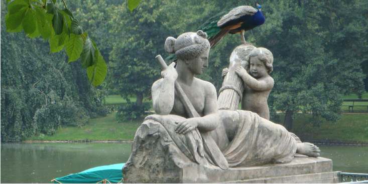 Statue-Poland-Woman-Child-Peacock-Lake