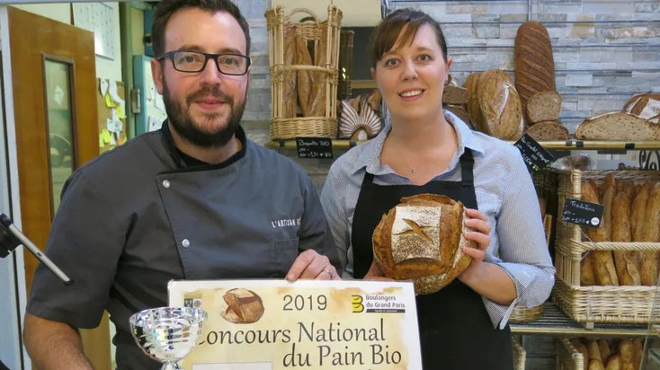 Jean-Pascal et Christelle Detrait ont été classés 10es au Concours national du pain bio 2019,et 1ers de la région Centre-Val de Loire avec la tourte de meule.