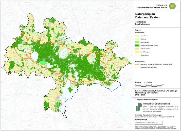 Verteilung der Landnutzungen im Gebiet des Naturparks (Naturparkplan 2015).