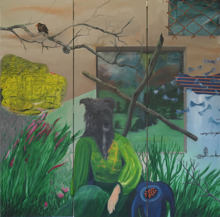 Die Gärtnerin / Acryl auf Leinwand / ca. 150 x 150 cm (dreiteilig)