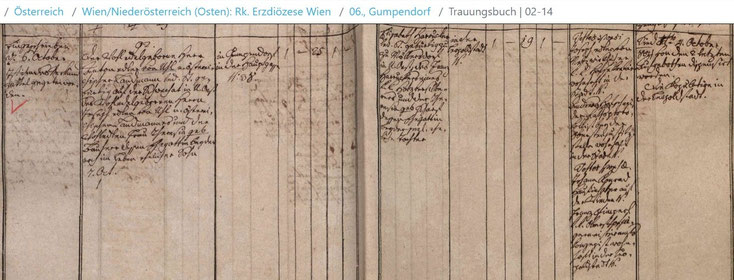 Heiratsmatrikel Anton von Uhl und Elisabeth Harruckner 1804 Gumpendorf