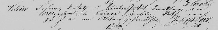 Auszug aus dem Sterberegister Wien 1848: Johann Wilhelm Klein (1765-1848)