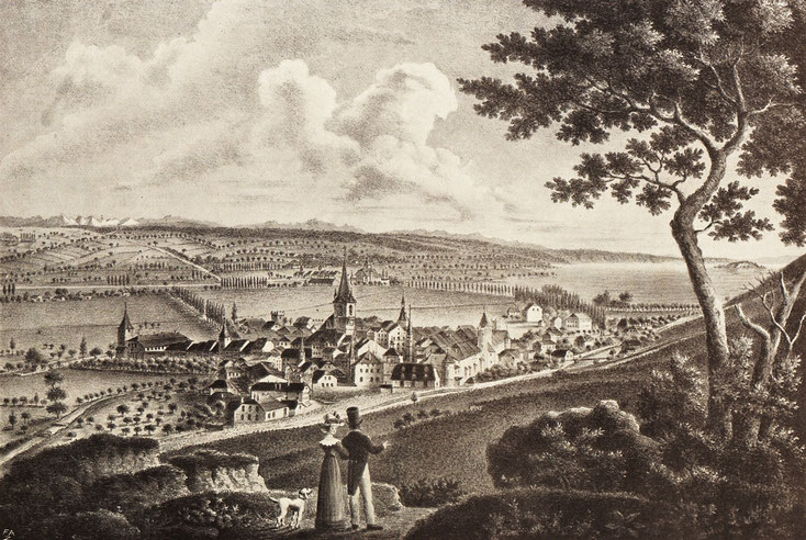 Das Gemälde des in Ungnade gefallenen Gymnasiums-Zeichenlehrers Johann Peter Girard zeigt eine Ansicht auf die Stadt Biel. 