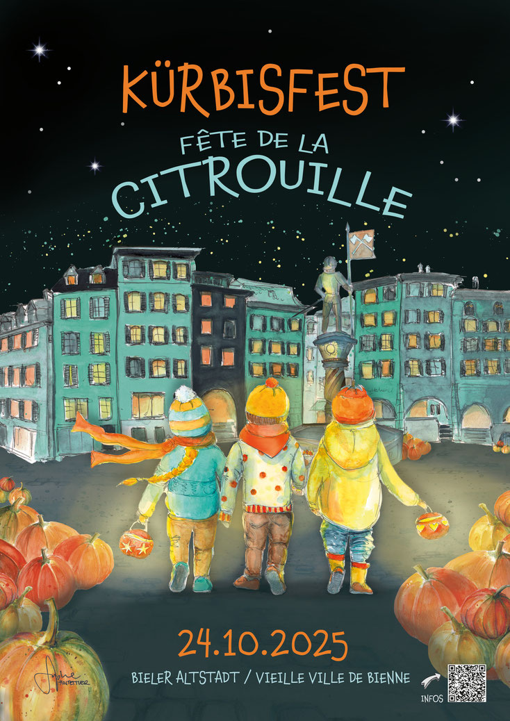 Kürbisfest - Fête de la citrouille Biel-Bienne 2025. Affiche de Sophie Hostettler.