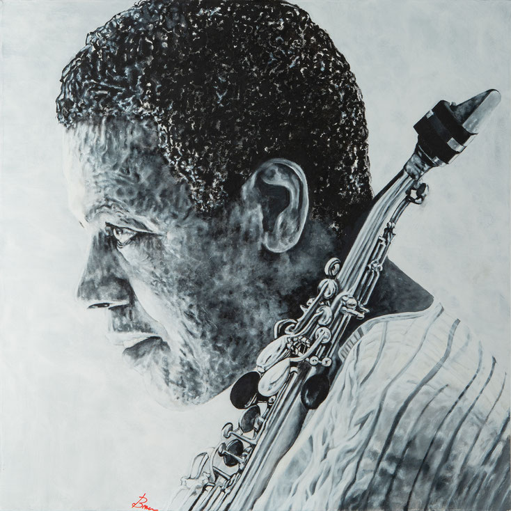 wayne Shorter, luce, varco, pittura acrilica, arte, realismo, art work, portrait, galleria, jazz, segno e suono, paolo Braccini Roma
