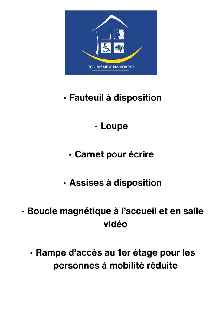 Liste des amménagements efféctués et des objets à disposition.