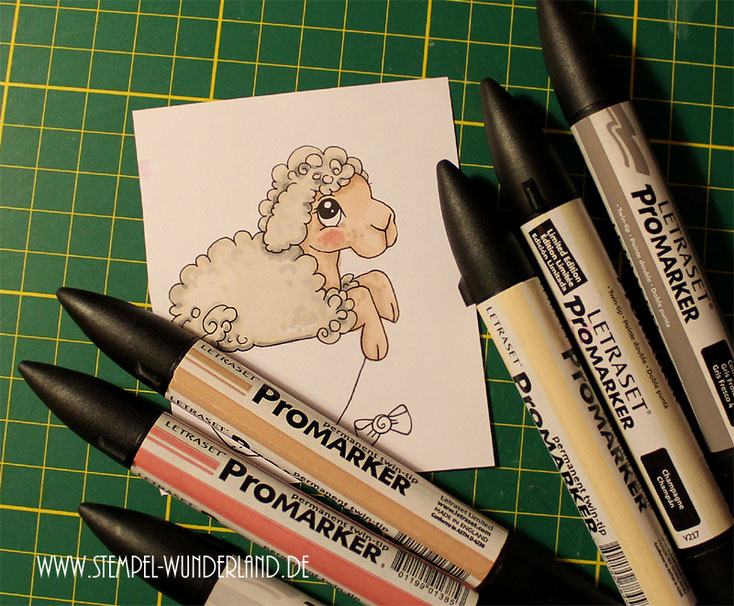 Digi Stamp Digitaler Stempel Schaf Schäfchen koloriert mit Letraset Promarkern Alkoholmarkern scrapbooking Stempel von www.stempel-wunderland.de