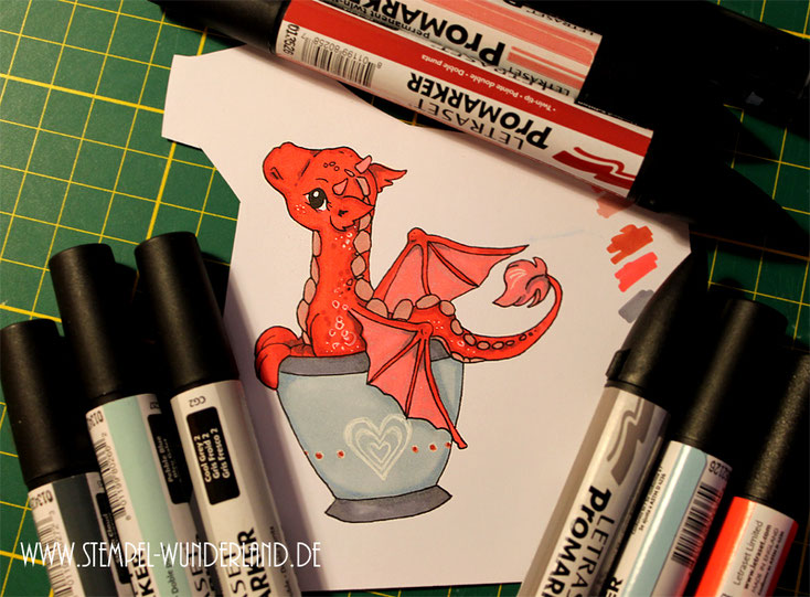 Digi Stamps Drache Digitaler Stempel Dragon scrapbooking Stempel koloriert mit Letraset Promarkern handgemacht von www.stempel-wunderland.de