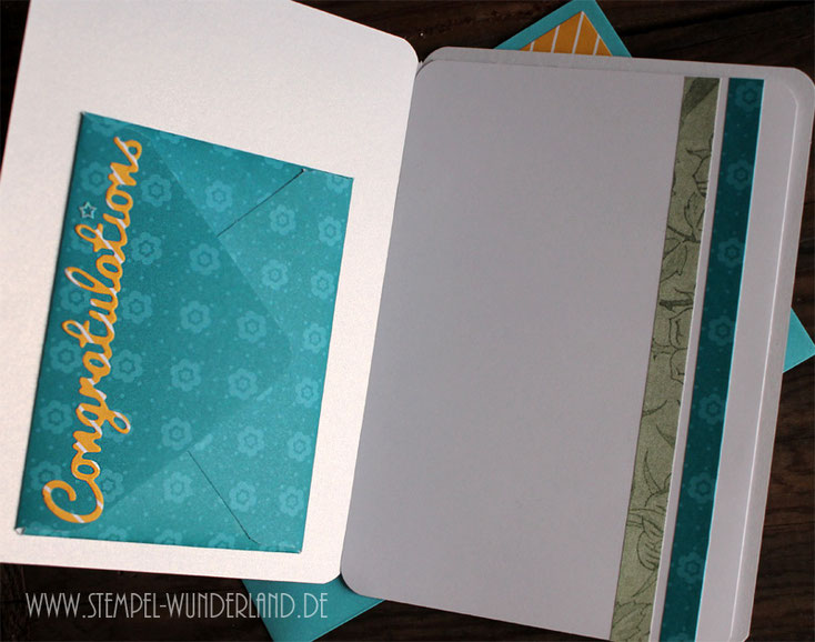 Handgemachte Karte scrapbooking Geschnk mit Umschlag im Inneren von www.stempel-wunderland.de