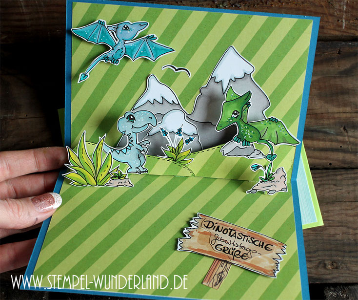 Stempel Digi Stamps Dinosaurier für Jungen Geburstags Karte handgemacht Flugsaurier Tyrannosaurus Rex Idee Pop Up Karte von www.stempel-wunderland.de