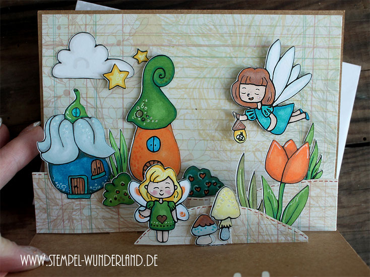 Feen Stempel Digi Stamp Fairyland Fairy Feenland Feenhaus Stern Wolke Pilz Stempel Karte Pop-Up magisch Scrapbooking print and cut handgemacht von www.stempel-wunderland.de