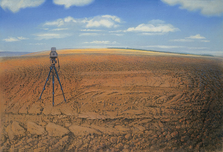 Hanno Karlhuber - Der Acker, Öl /Tempera auf Holz, 70 x 100cm, 1994