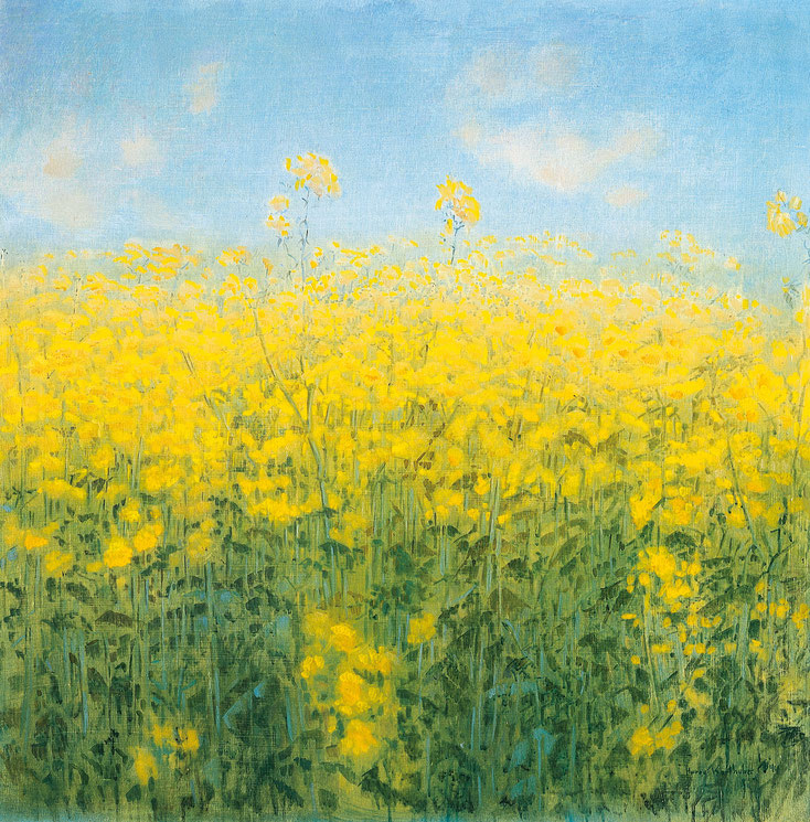 Hanno Karlhuber - Die gelbe Wolkel - Öl-Tempera auf Holz, 70 x 70 cm, 1987