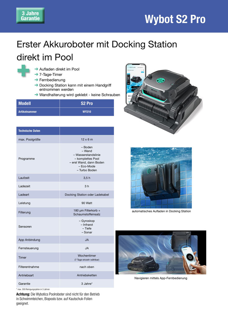 Wybot S2 Pro Akku-Poolroboter Produktinfos