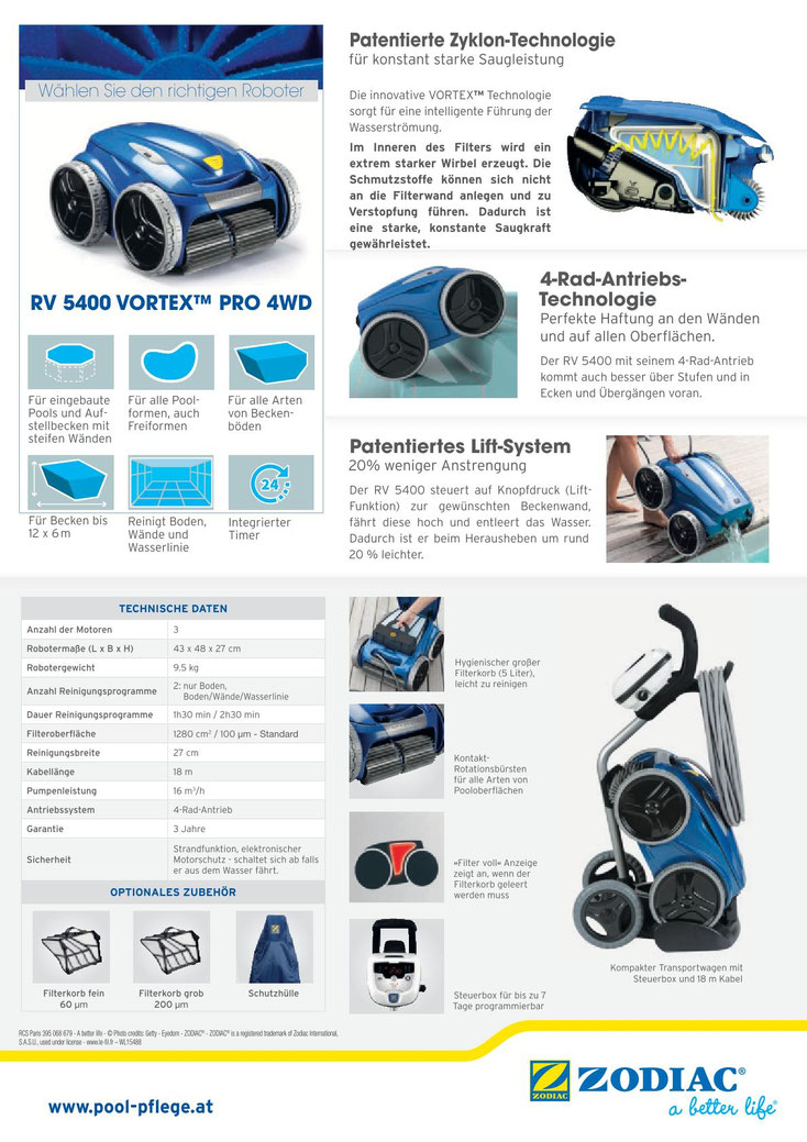 TwoHands Dienstleistung Poolroboter Zodiac mieten RV 5400 Roboterdetails Seite 2