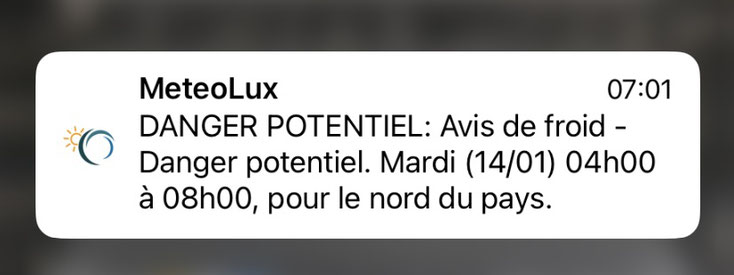 ▲Pushnoricht vu Meteolux, 13. Januar 2025
