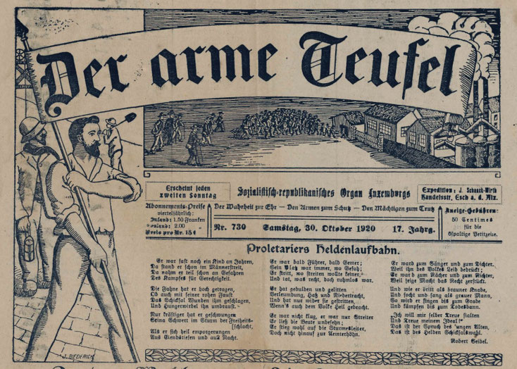 Titelsäit vum 30. Oktober 2020 vun der sozialistescher Zeitung "Der Arme Teufel".